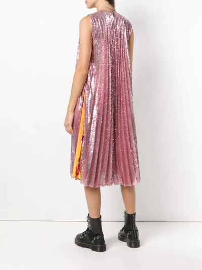 Shop Msgm Sequin Pleated Insert Dress In Pink