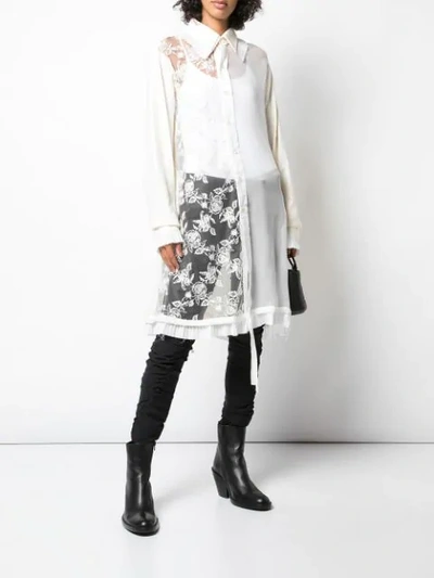 Shop Ann Demeulemeester Lace Panelled Long Shirt - White