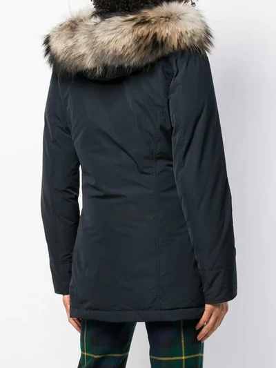 Shop Woolrich Fur-trim Zipped Parka Coat In 324 Midnight Blue