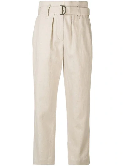 Shop Brunello Cucinelli Cropped Belted Trousers In Neutrals