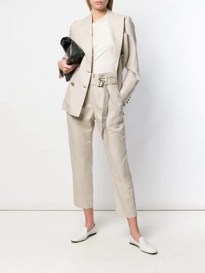 Shop Brunello Cucinelli Cropped Belted Trousers In Neutrals
