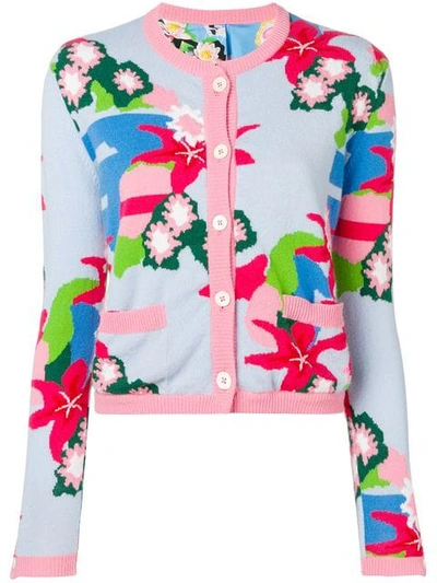 Shop Thom Browne Floral Intarsia Cardigan Jacket In Blue
