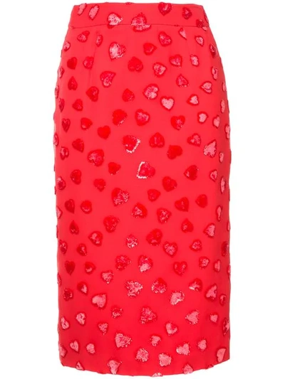 Shop We11 Done Heart-pattern Pencil Skirt In Red