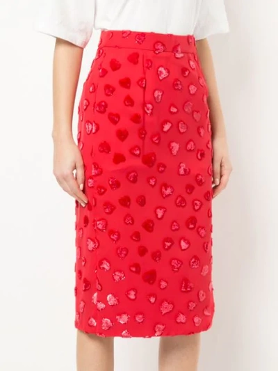 Shop We11 Done Heart-pattern Pencil Skirt In Red