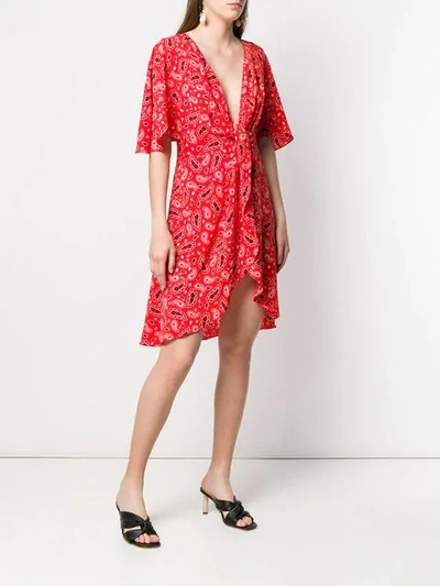 Shop Jovonna Paisley Print Plunge Wrap Dress In Red