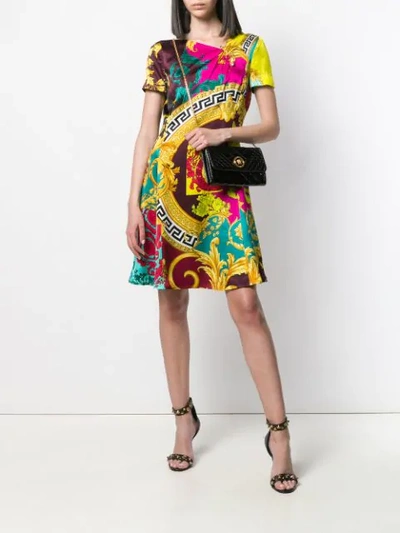 Shop Versace Voyage Barocco Print Dress In Yellow