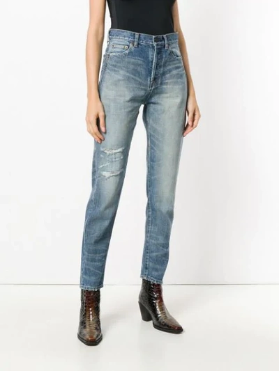 Shop Saint Laurent High-waist Distressed Jeans - Blue
