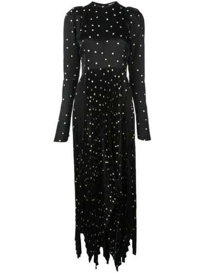 Shop Khaite Polka Dot Pleated Dress In Black With Cream Polka Dot
