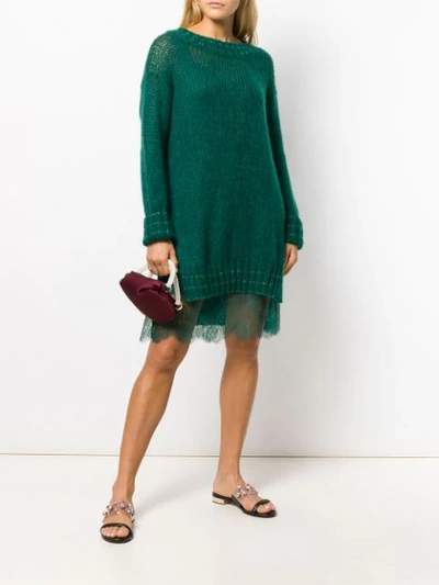 Shop Twinset Lace Hem Knitted Dress In Green