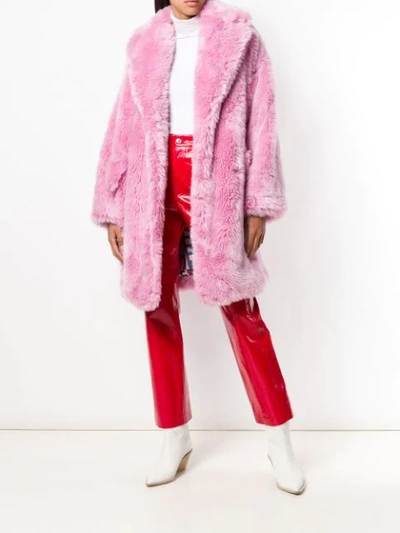 Shop Msgm Faux Fur Coat - Pink