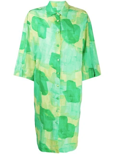 Pre-owned A.n.g.e.l.o. Vintage Cult 1980's Abstract Print Shirt Dress - Green
