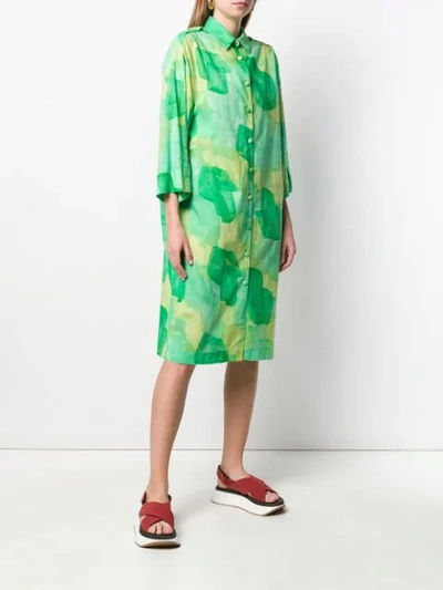Pre-owned A.n.g.e.l.o. Vintage Cult 1980's Abstract Print Shirt Dress - Green