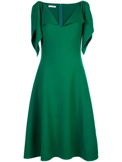 Shop Oscar De La Renta Ruffle Trim Midi Dress In Evergreen