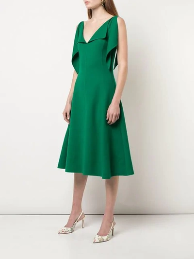 Shop Oscar De La Renta Ruffle Trim Midi Dress In Evergreen