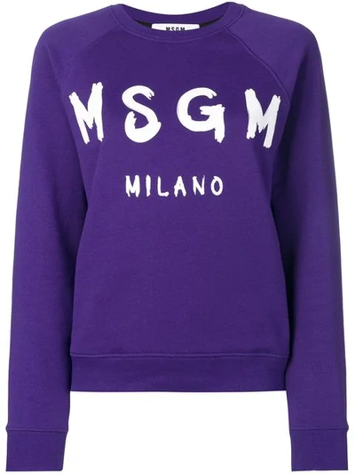 Shop Msgm Logo Print Sweatshirt In Purple