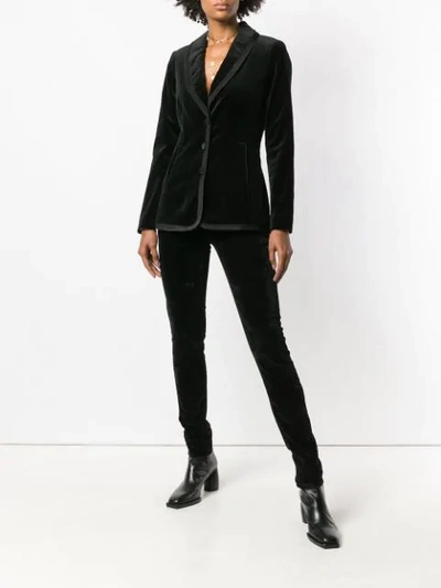 Shop Saint Laurent Slim Fit Velvet Trousers - Black