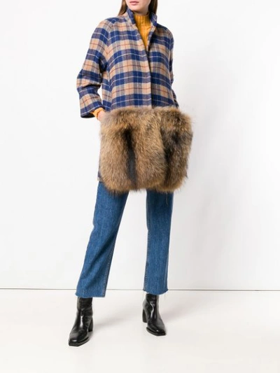 Shop Ava Adore Fur-panelled Plaid Coat - Neutrals