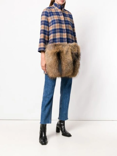 fur-panelled plaid coat