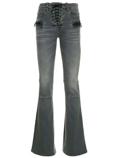 Shop Ben Taverniti Unravel Project Stonewashed Lace Front Bootleg Jeans In Grey