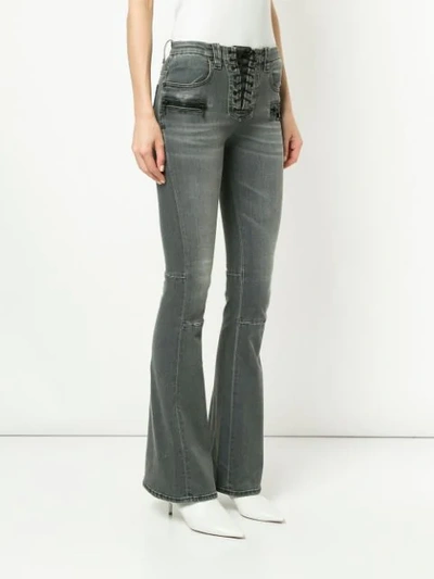 Shop Ben Taverniti Unravel Project Stonewashed Lace Front Bootleg Jeans In Grey