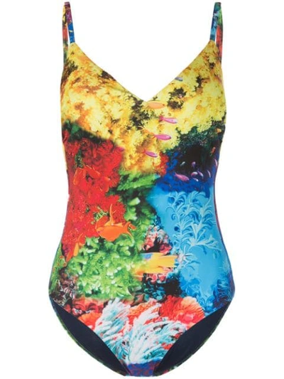 Shop Mary Katrantzou Deep Sea Print Swimsuit In Blue