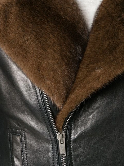 Shop Saint Laurent Fur-trim Biker Jacket In Black