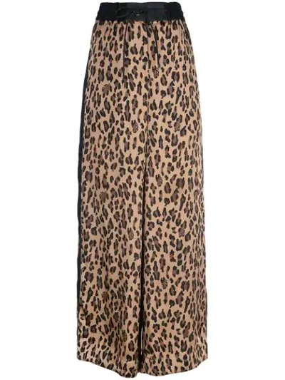 Shop Sacai Leopard Print Palazzo Pants In Brown