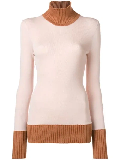 Shop Victoria Beckham Contrast Neck Jumper In Pink