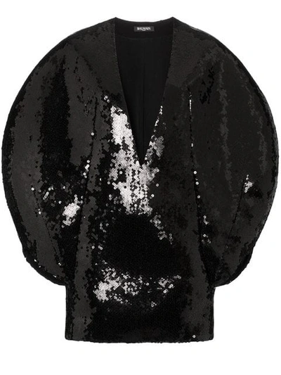 Shop Balmain Cocoon Sleeve Mini Dress - Black