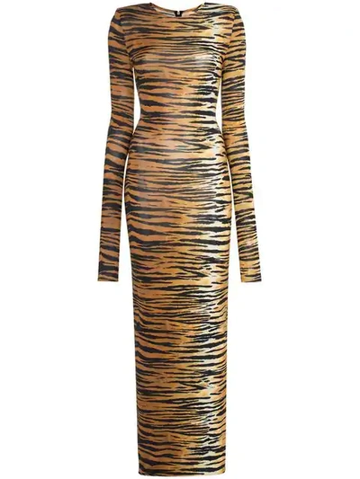 Shop Alexandre Vauthier Jersey-kleid Mit Tiger-print In Brown