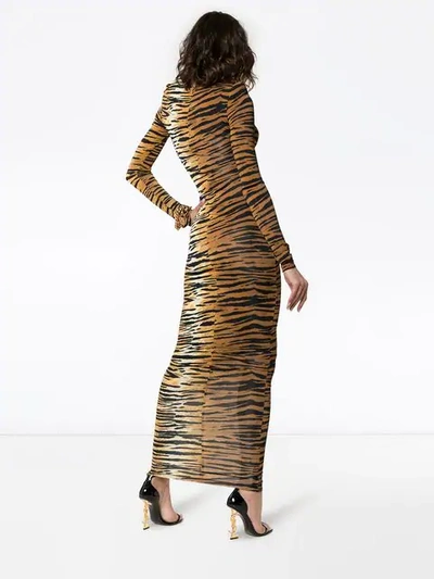 Shop Alexandre Vauthier Jersey-kleid Mit Tiger-print In Brown