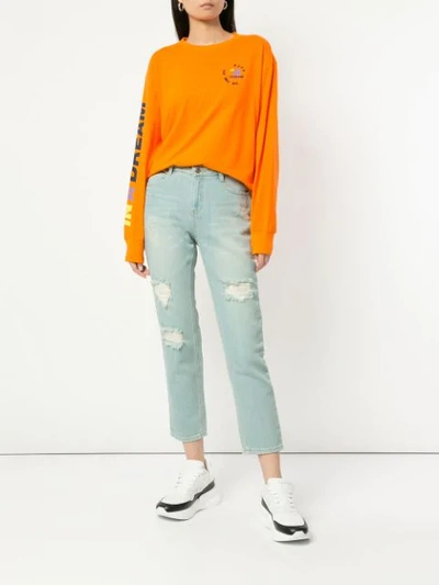 Shop Sjyp Mid-rise Ripped Boyfriend Jeans In Blue