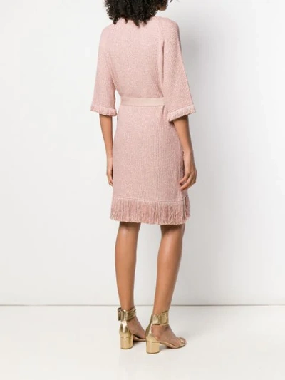 Shop Elisabetta Franchi Sparkly Knit Fringed Dress In Pink