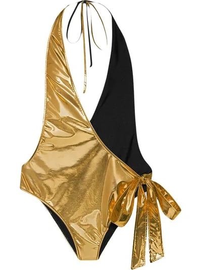 Shop Gucci Lycra Swimsuit In Gold