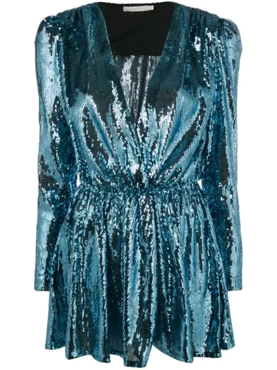 Shop Amen Sequinned V-neck Mini Dress In Blue