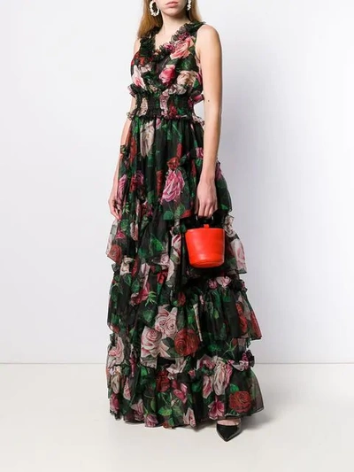 Shop Dolce & Gabbana Floral Print Evening Dress In Hnx46 Mix Rose Fdo.nero