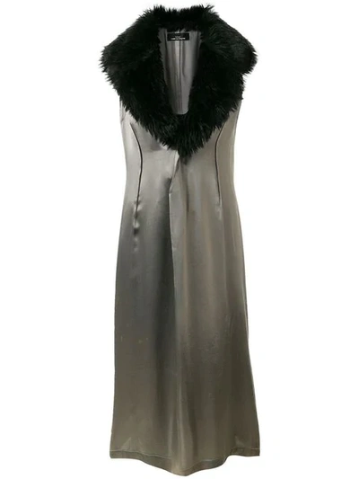 Pre-owned Comme Des Garçons Metallic-kleid Mit Faux-fur-kragen