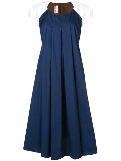 Shop Antonio Marras Colour Block Flared Dress In Blue