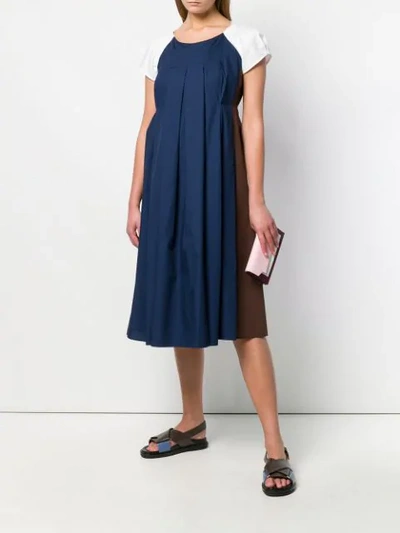 Shop Antonio Marras Colour Block Flared Dress In Blue