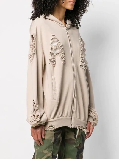 Shop Almaz Oversized Distressed Hooded Jacket In Neutrals