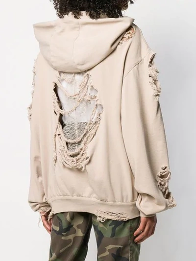 Shop Almaz Oversized Distressed Hooded Jacket In Neutrals