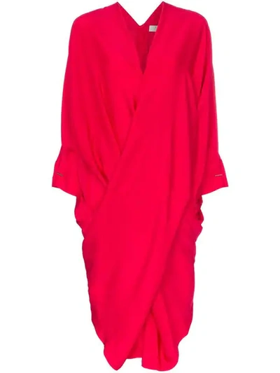 Shop Poiret Deep V Cross Front Midi Dress In Pink