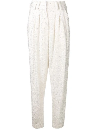 Shop Balmain Sequin Embellished Trousers In White