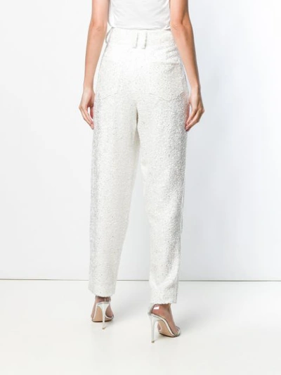 Shop Balmain Sequin Embellished Trousers In White