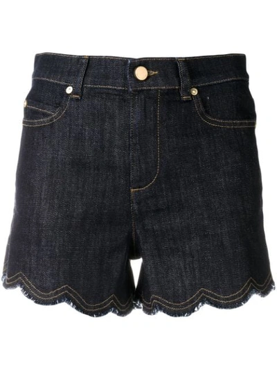 Shop Red Valentino Scalloped Denim Shorts In Blue