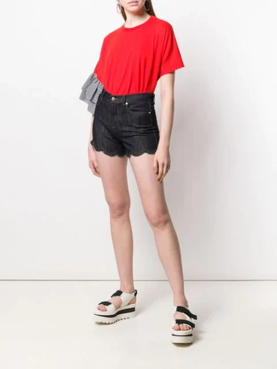 Shop Red Valentino Scalloped Denim Shorts In Blue