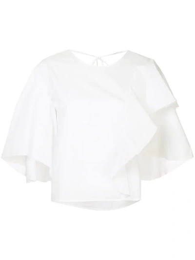 Shop Le Ciel Bleu Ruffle Flared Short-sleeve Top In White