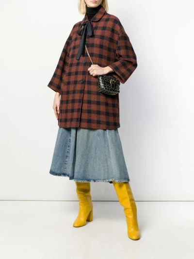 Shop Red Valentino Checked Pussy Bow Coat In Blue