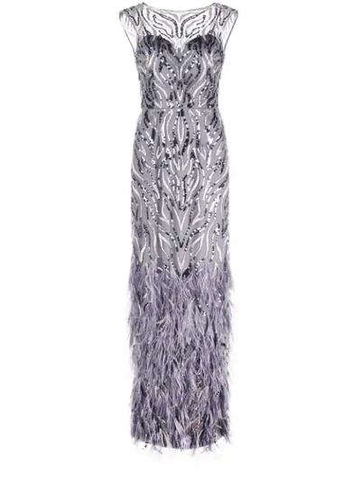 Shop Aidan Mattox Embroidered Evening Dress In Grey