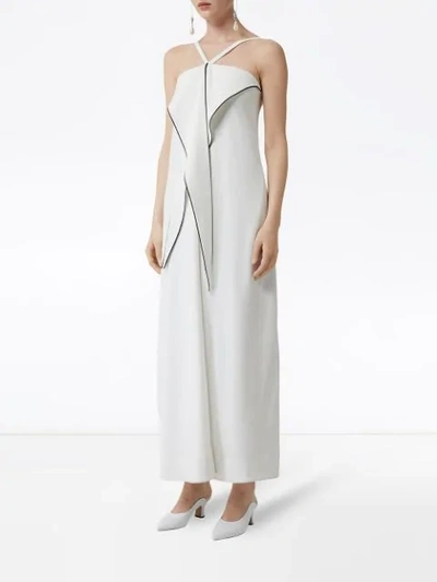 Shop Burberry Drape Detail Stretch Jersey Gown In White